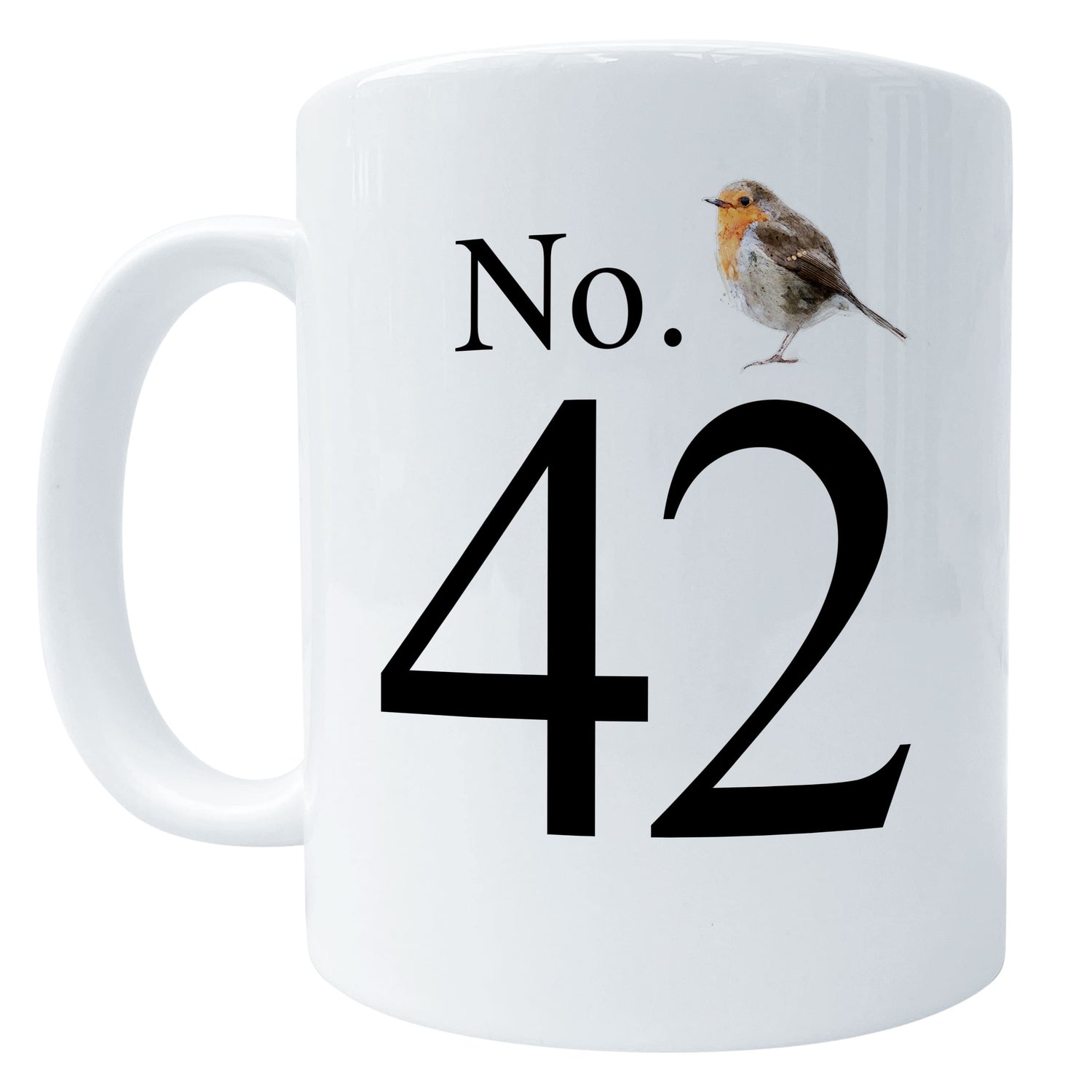 Personalised House Number Bird Art Mug Robin Mug