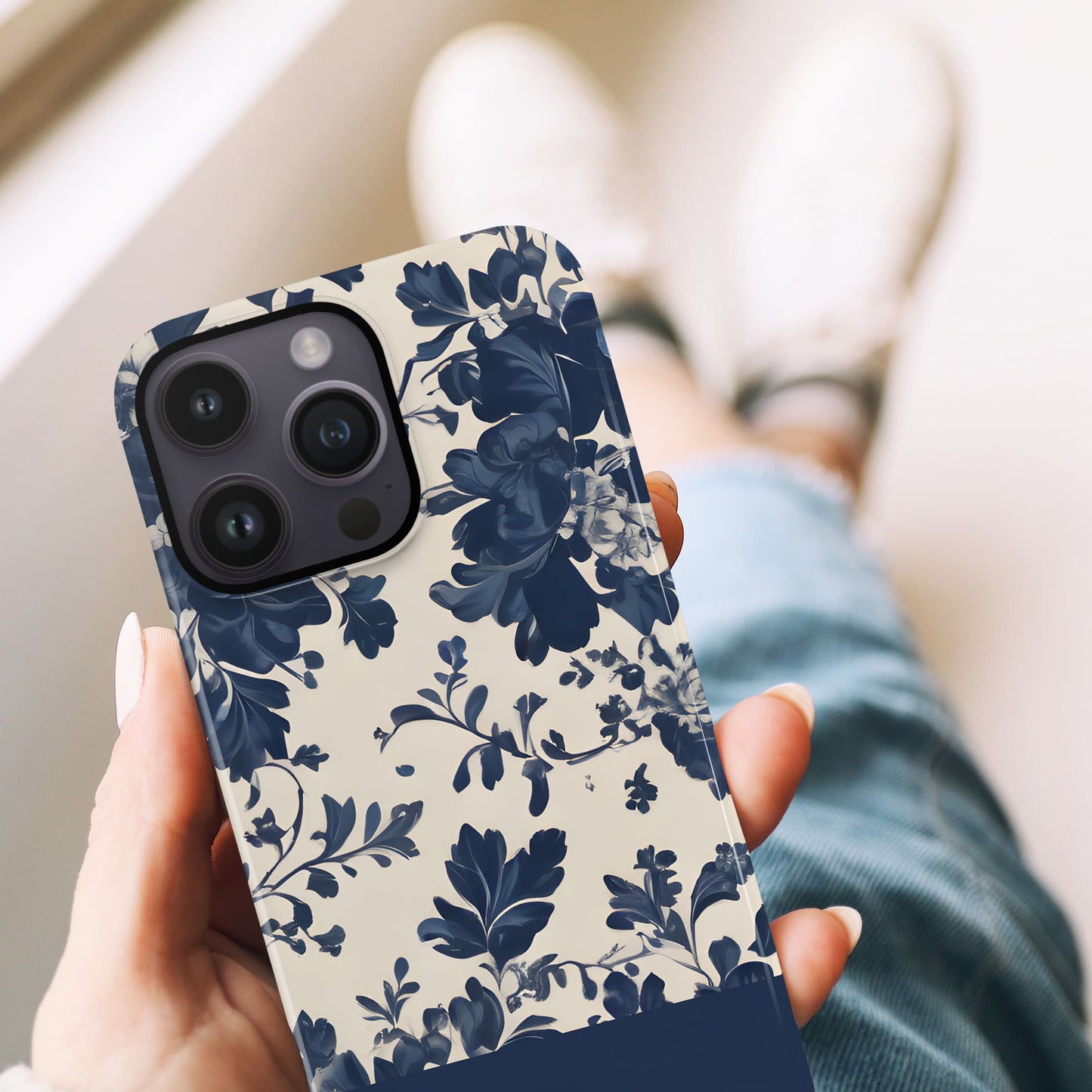 Navy and Cream Floral Phone Case  Phone Case