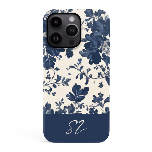 Navy and Cream Floral Phone Case iPhone 15 Phone Case