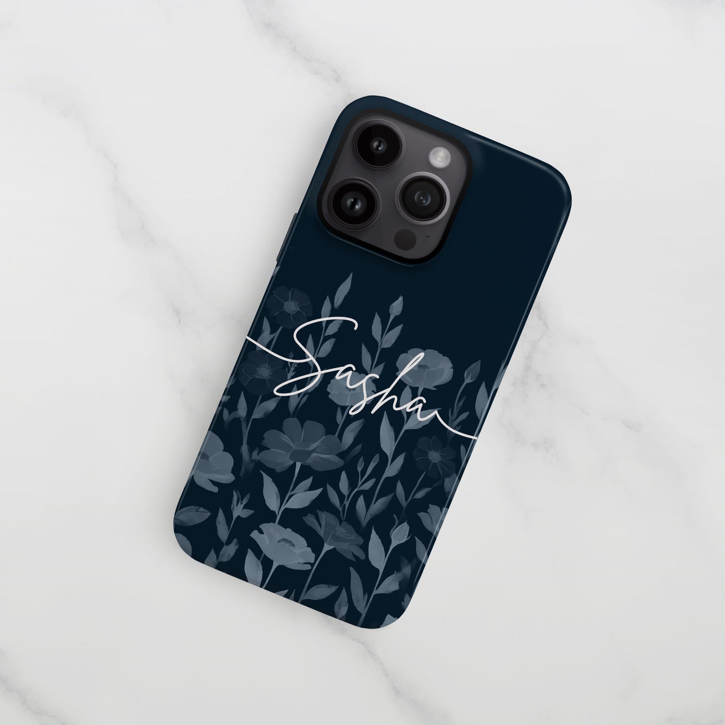 Personalised Navy Floral Print Phone Case iPhone 15 Phone Case