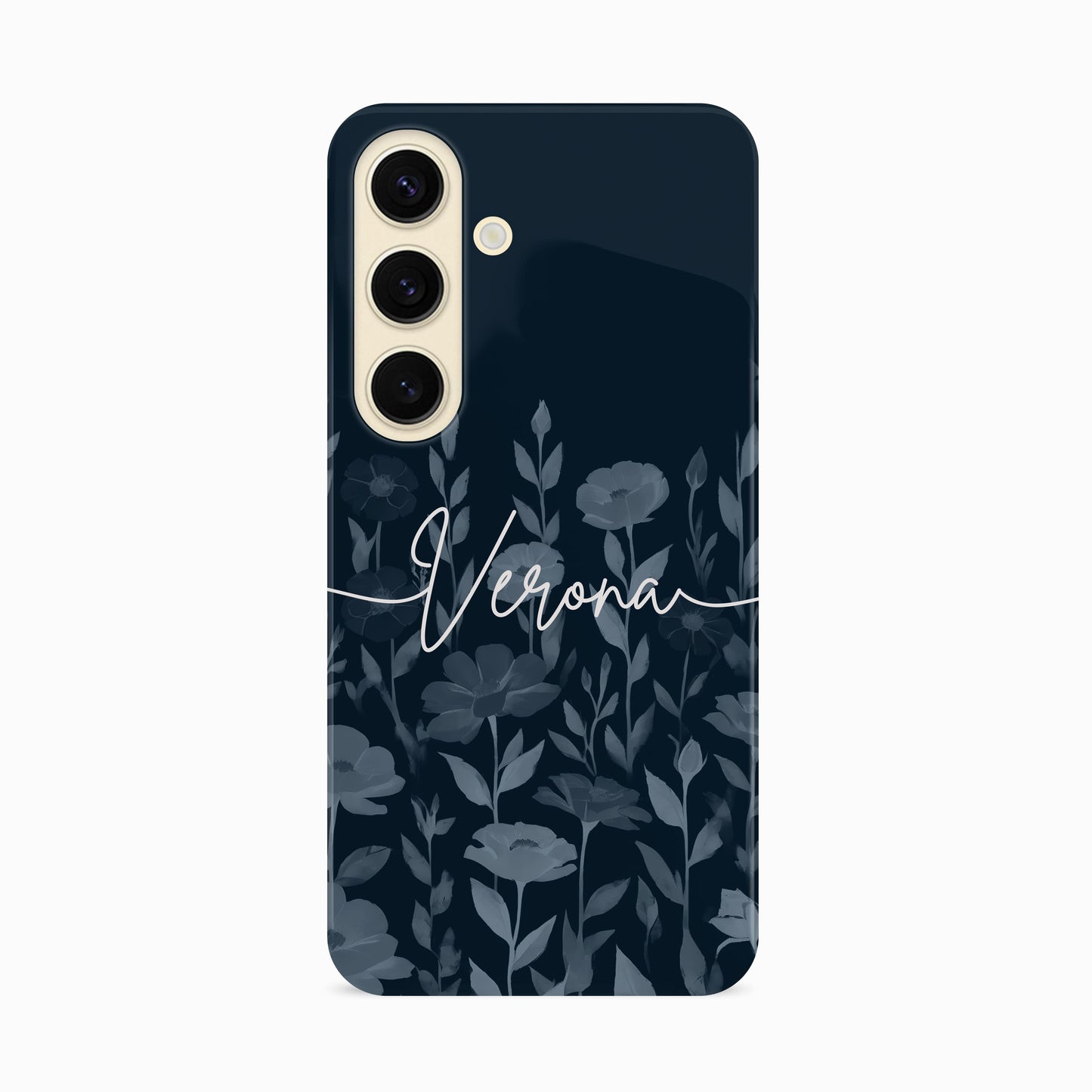 Personalised Navy Floral Print Phone Case Samsung Galaxy S24 Phone Case