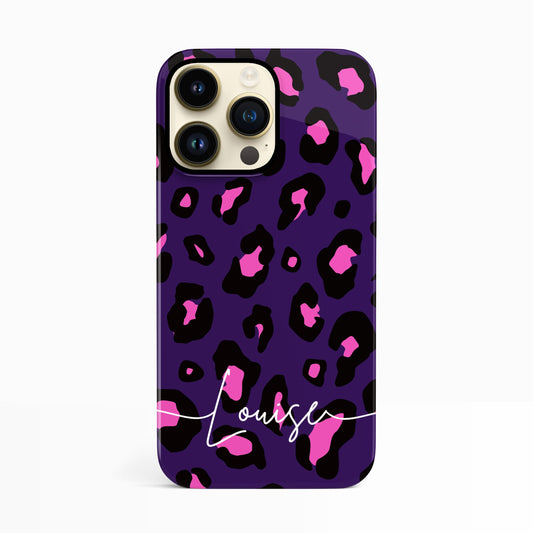 Dark Purple and Pink Leopard Print Custom Case iPhone 14 Phone Case