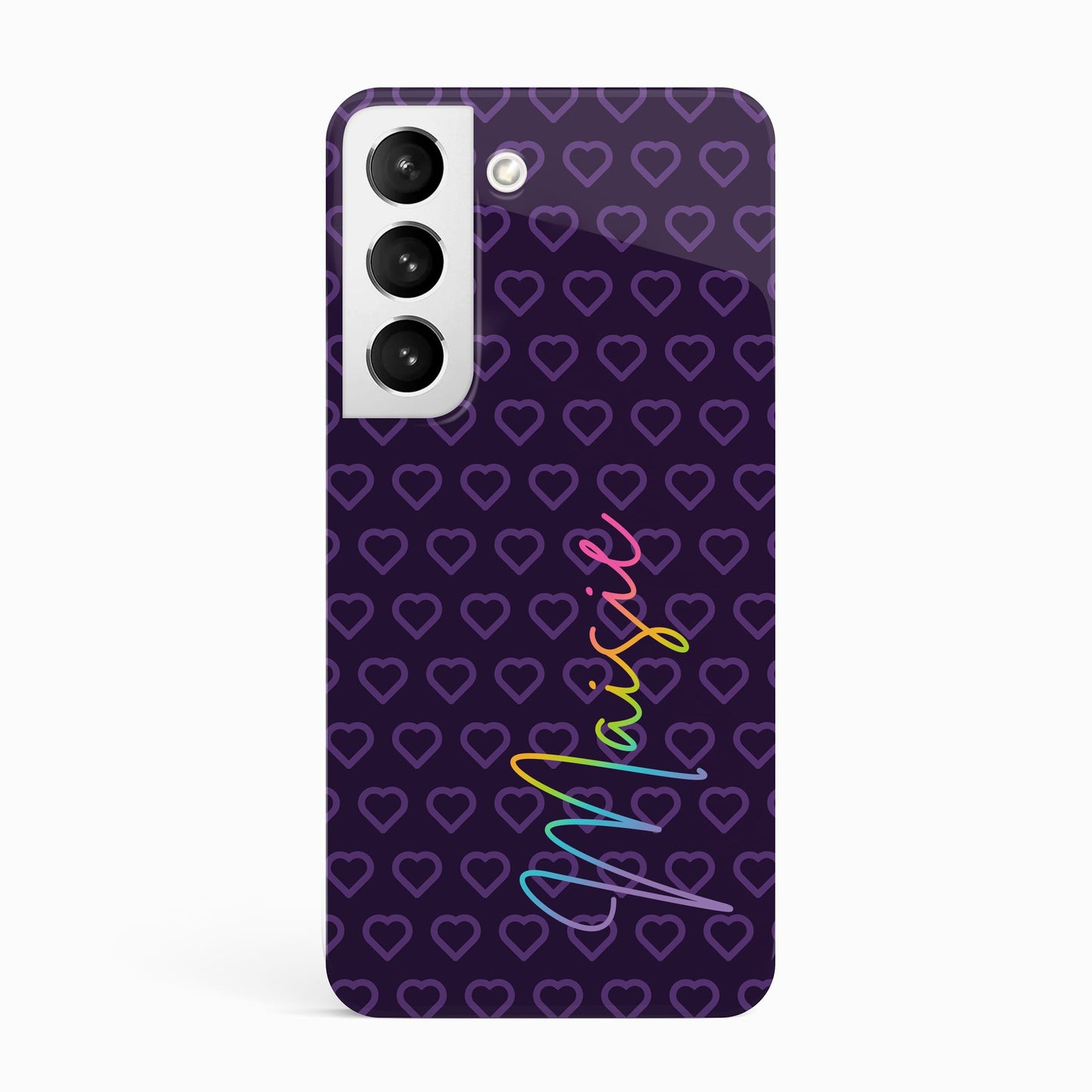 Personalised Name Dark Purple Hearts Case Samsung Galaxy S23 Phone Case