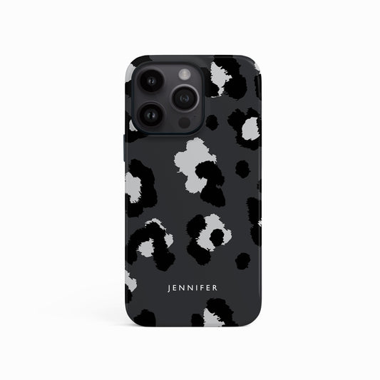 Black and Grey Leopard Print Phone Case iPhone 15 Phone Case