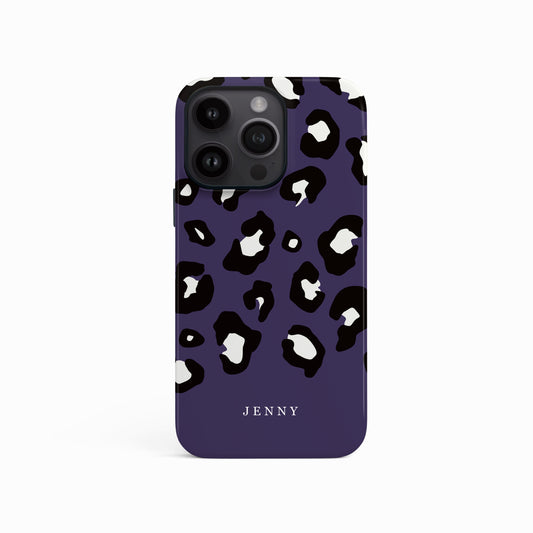 Dark Purple Custom Name Leopard Print Pattern Phone Case iPhone 15 Phone Case