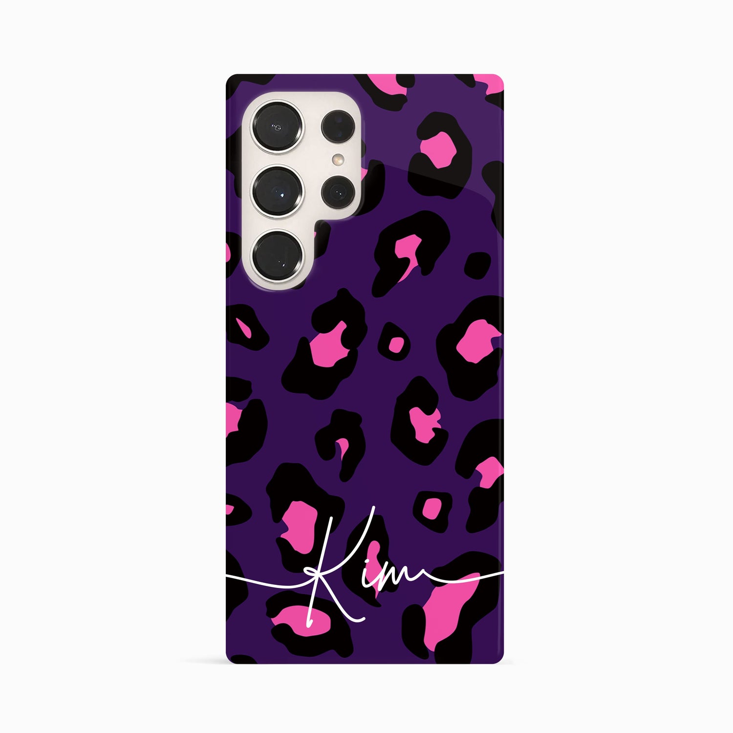 Dark Purple and Pink Leopard Print Custom Case Samsung Galaxy S24 Ultra Phone Case