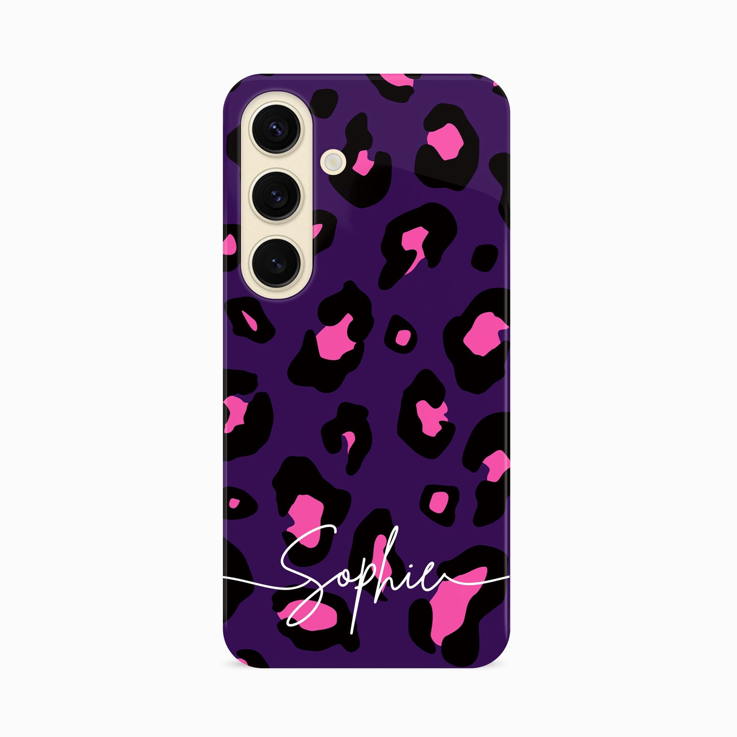 Dark Purple and Pink Leopard Print Custom Case Samsung Galaxy S24 Phone Case