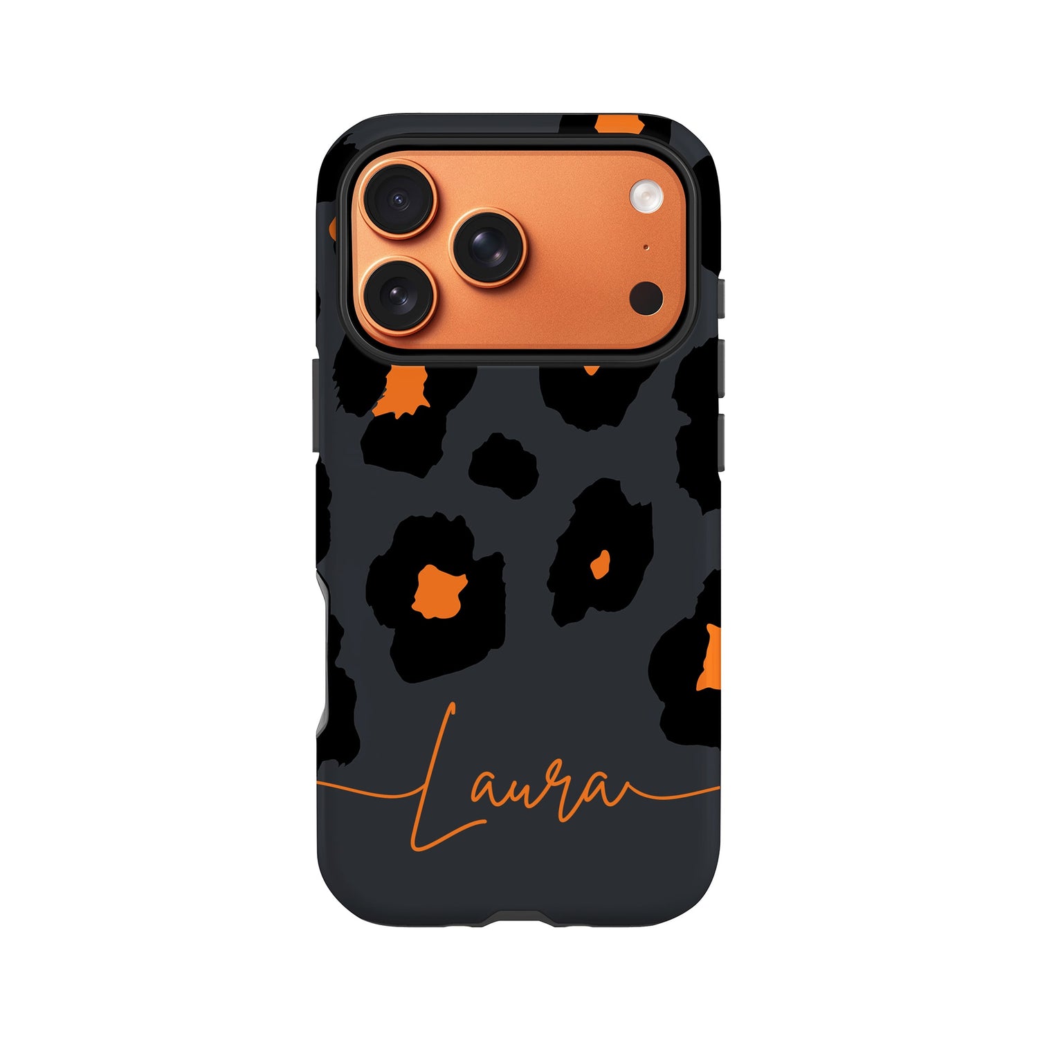 a phone case with a leopard print design and the name "Lauren" written on it.