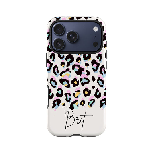 Custom Name Rainbow Leopard Print Phone Case iPhone 17 Pro Phone Case