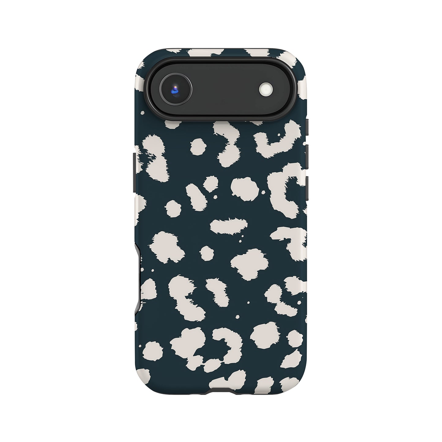 a phone case with a leopard print pattern in shades of blue and white.