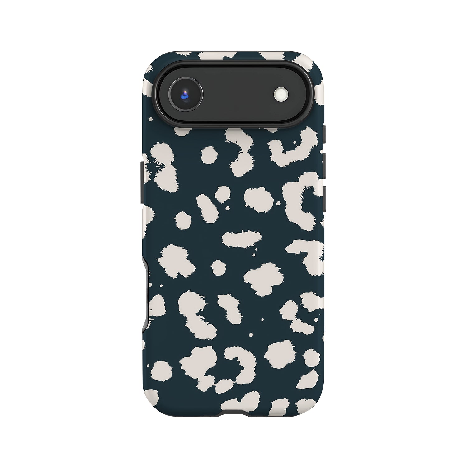 a phone case with a leopard print pattern in shades of blue and white.