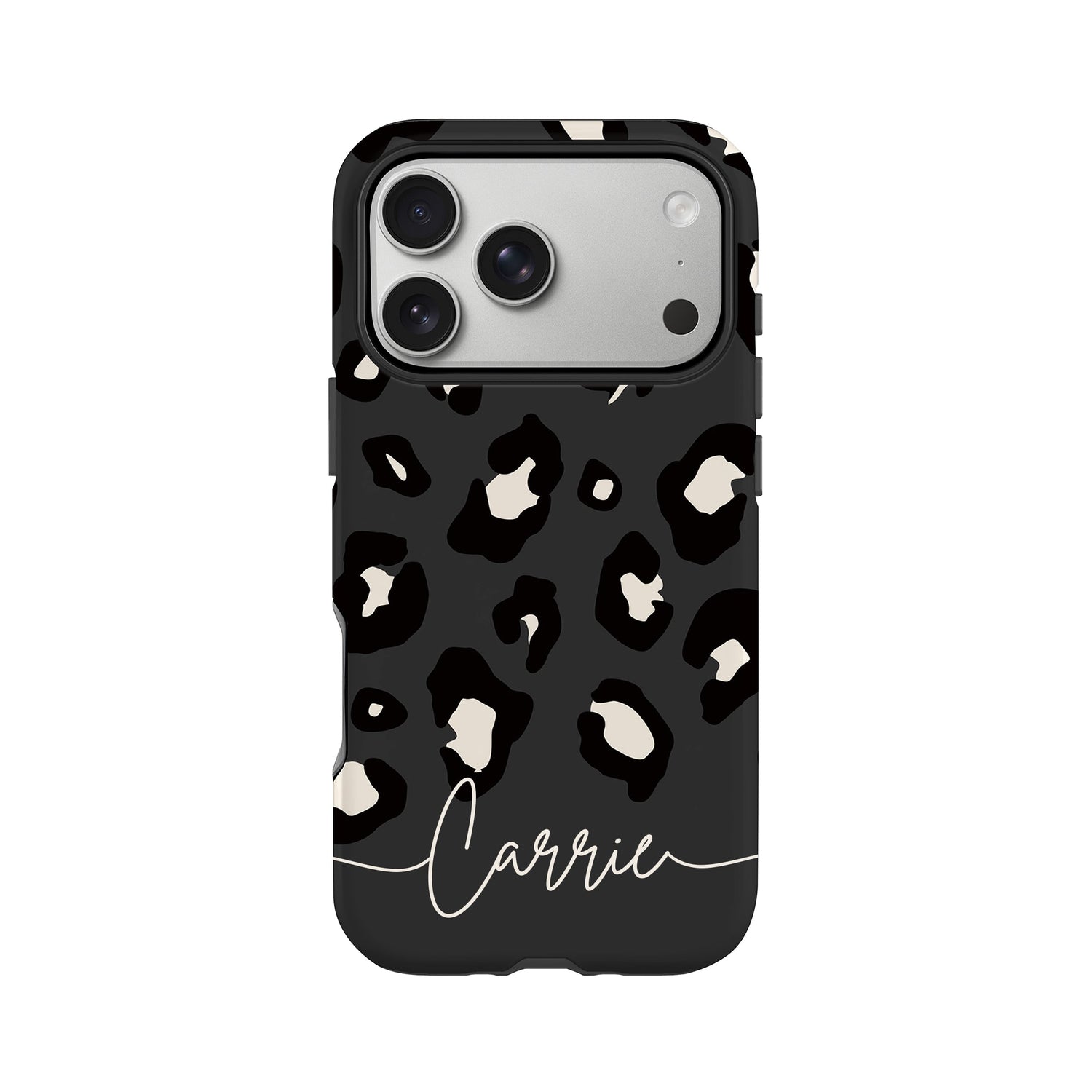 Dark Grey Custom Name Leopard Print Pattern Phone Case iPhone 17 Pro Phone Case