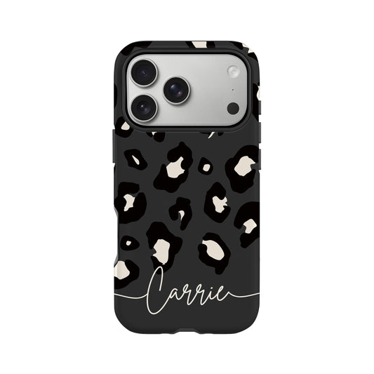 Dark Grey Custom Name Leopard Print Pattern Phone Case iPhone 17 Pro Phone Case