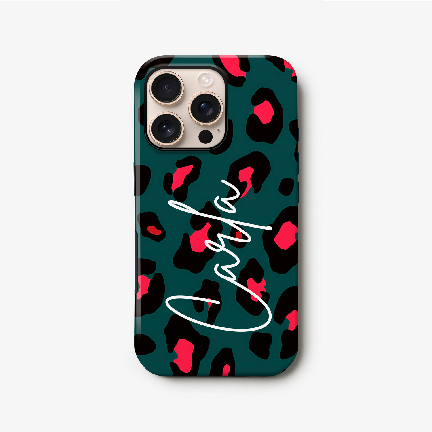 Personalised Forest Green Leopard Print Phone Case iPhone 16 Phone Case