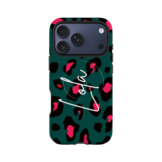 Forest Green Red Leopard Print Magsafe Case