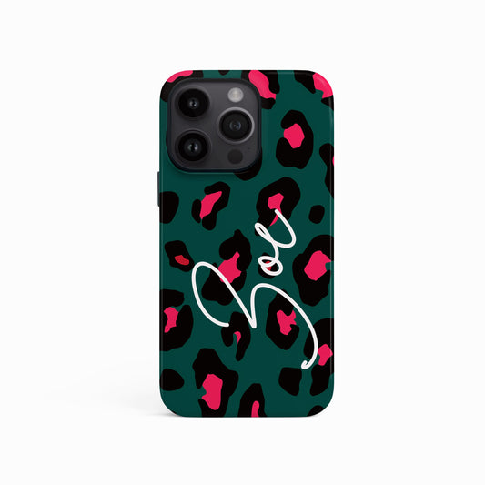 Personalised Forest Green Leopard Print Phone Case iPhone 15 Phone Case