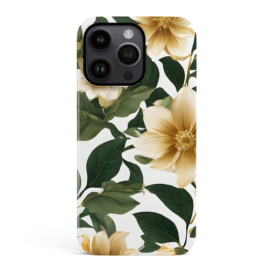 Gold and Green Floral Print Case iPhone 15 Phone Case