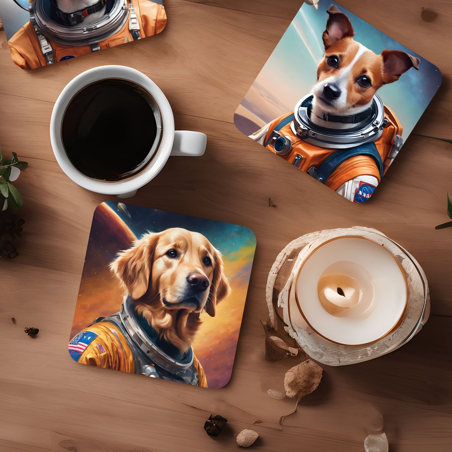 Dog Astronaut Space Art 4 x Coaster Set