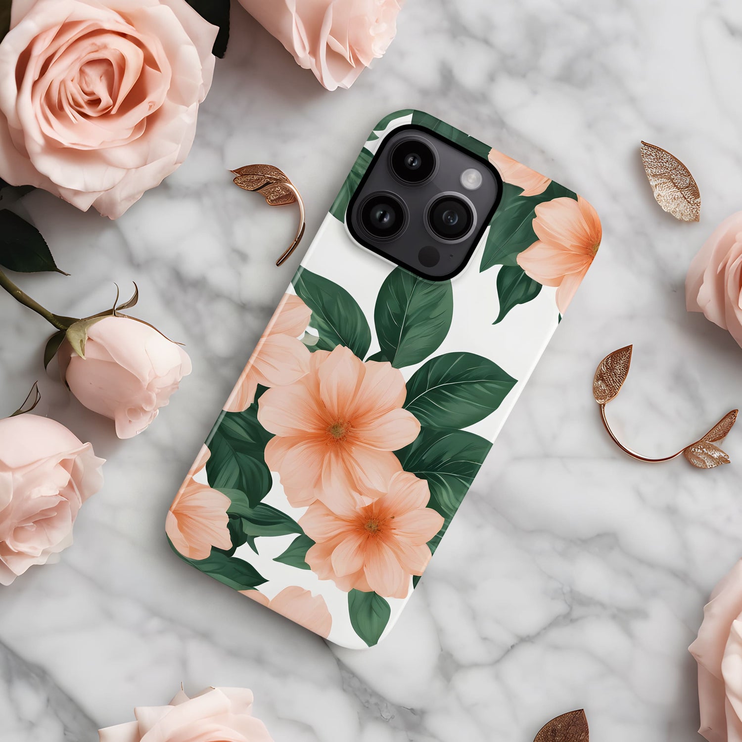 Peach and Green Floral Print Case  Phone Case