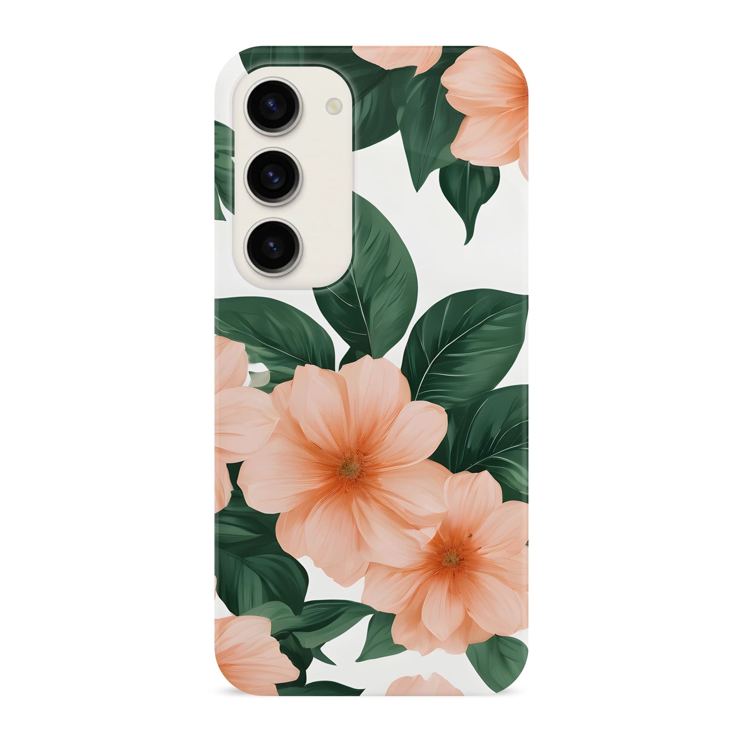 Peach and Green Floral Print Case Samsung Galaxy S23 Phone Case