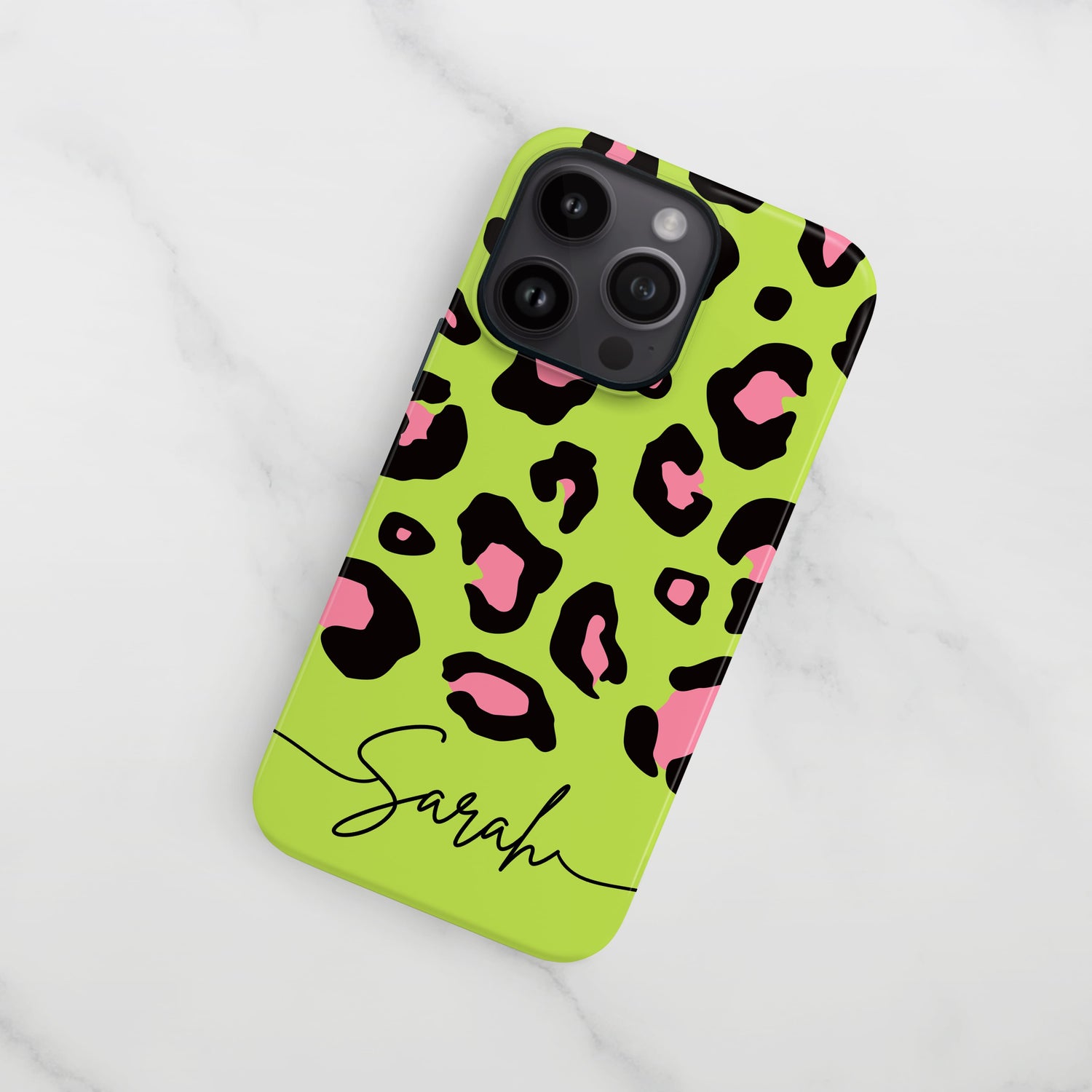 Green and Pink Personalised Leopard Print Case iPhone 15 Phone Case