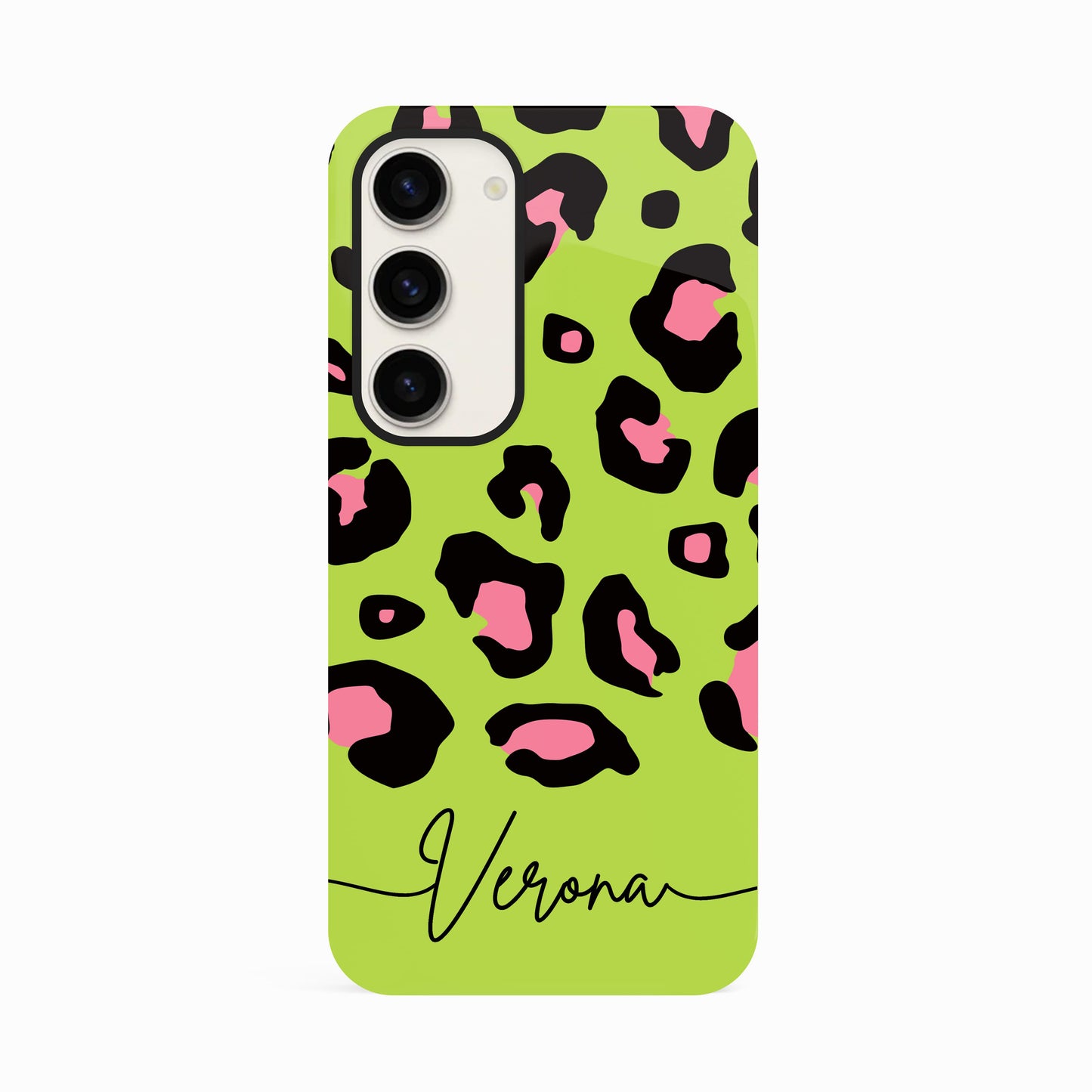 Green and Pink Personalised Leopard Print Case Samsung Galaxy S23 Phone Case