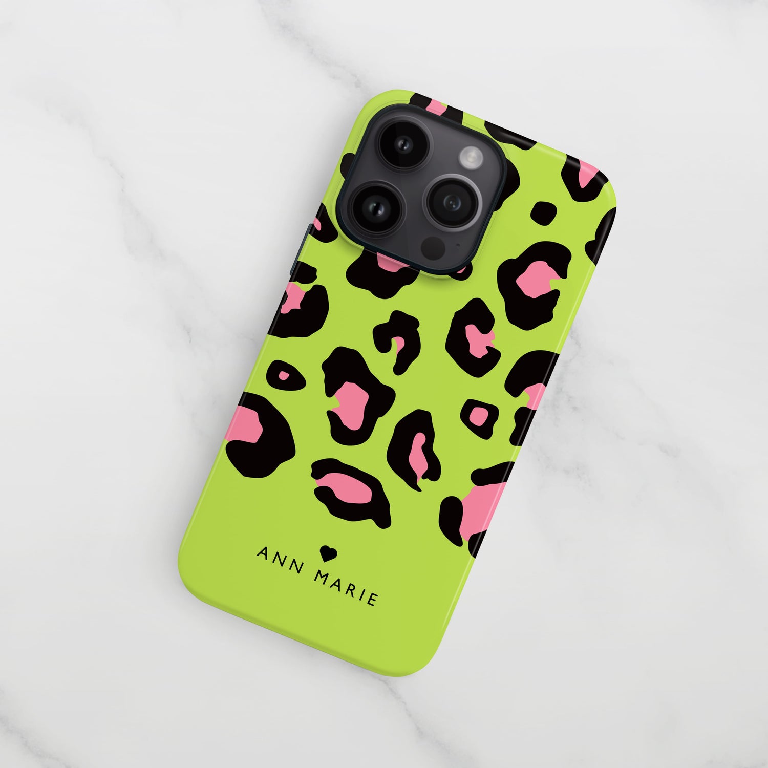 Personalised Green Pink Leopard Print Case iPhone 15 Phone Case