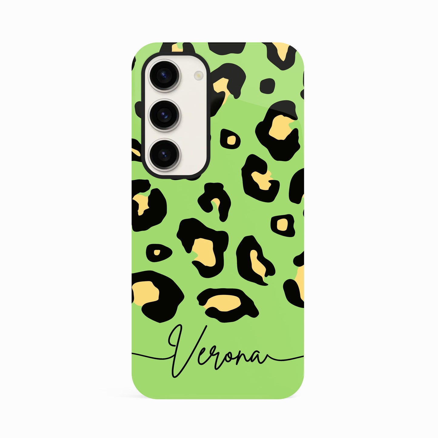 Green and Yellow Personalised Leopard Print Case Samsung Galaxy S23 Phone Case