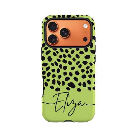 Personalised Green Cheetah Print Case iPhone 17 Pro Phone Case
