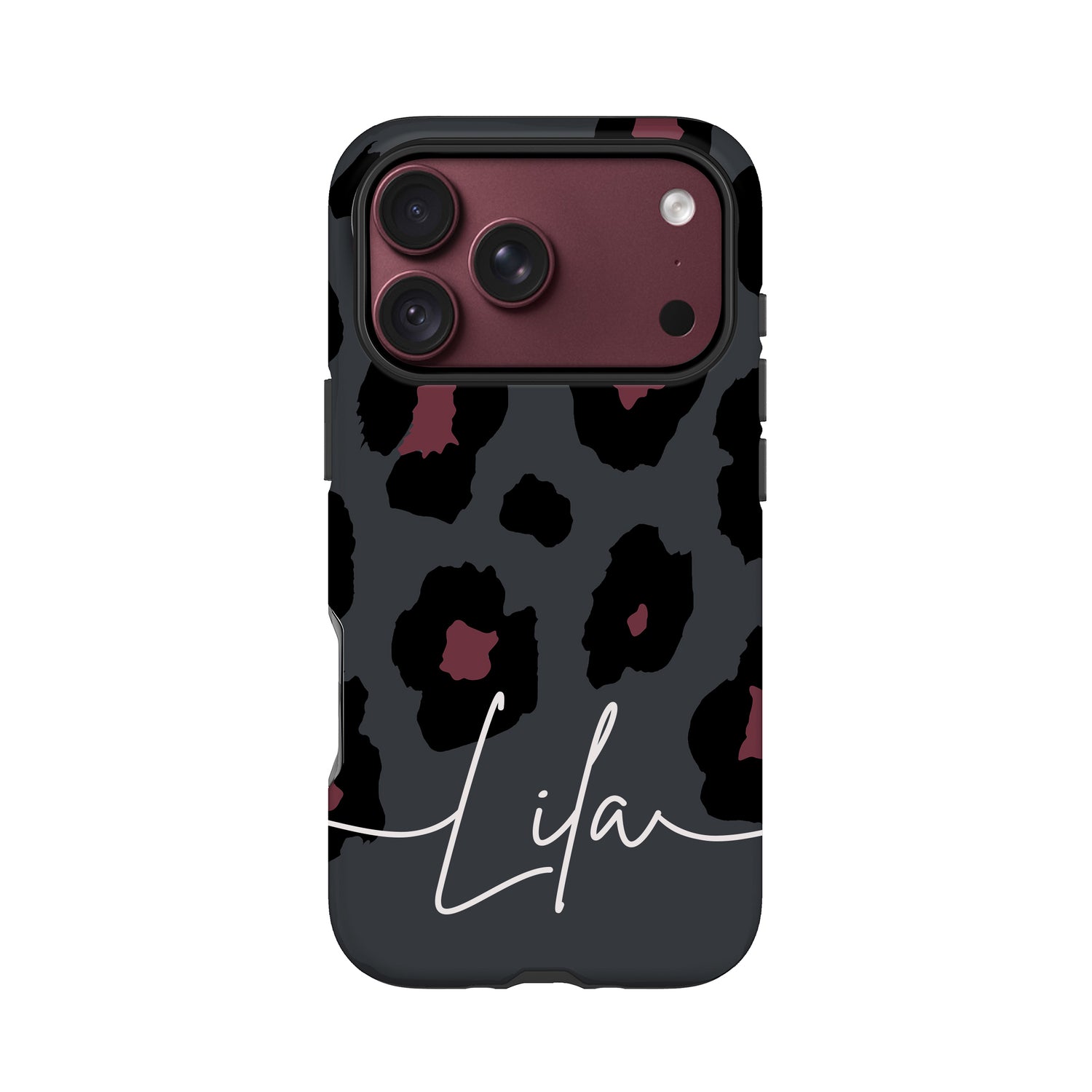 Grey Burgundy Leopard Print Case iPhone 18 Pro Phone Case