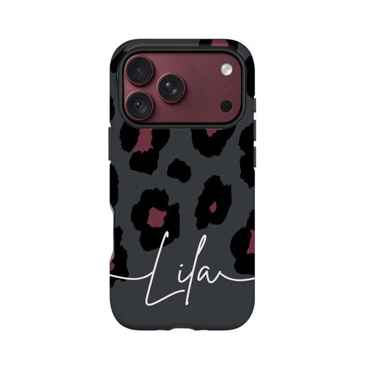 Grey Burgundy Leopard Print Case iPhone 18 Pro Phone Case