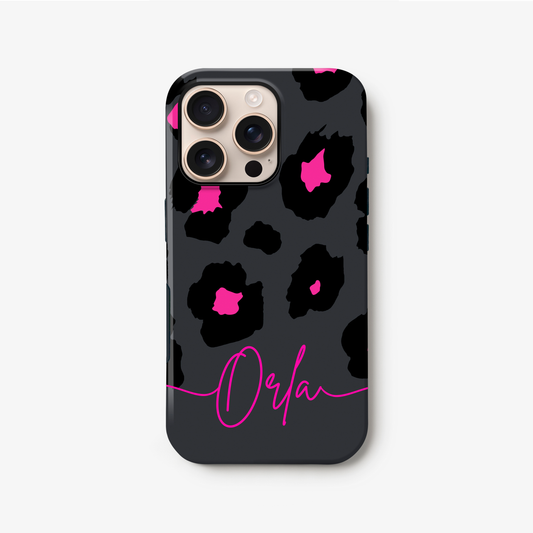 Pink Grey Leopard Print Case iPhone 16 Phone Case