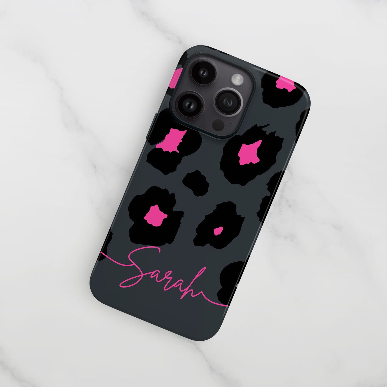 Pink Grey Leopard Print Case iPhone 15 Phone Case