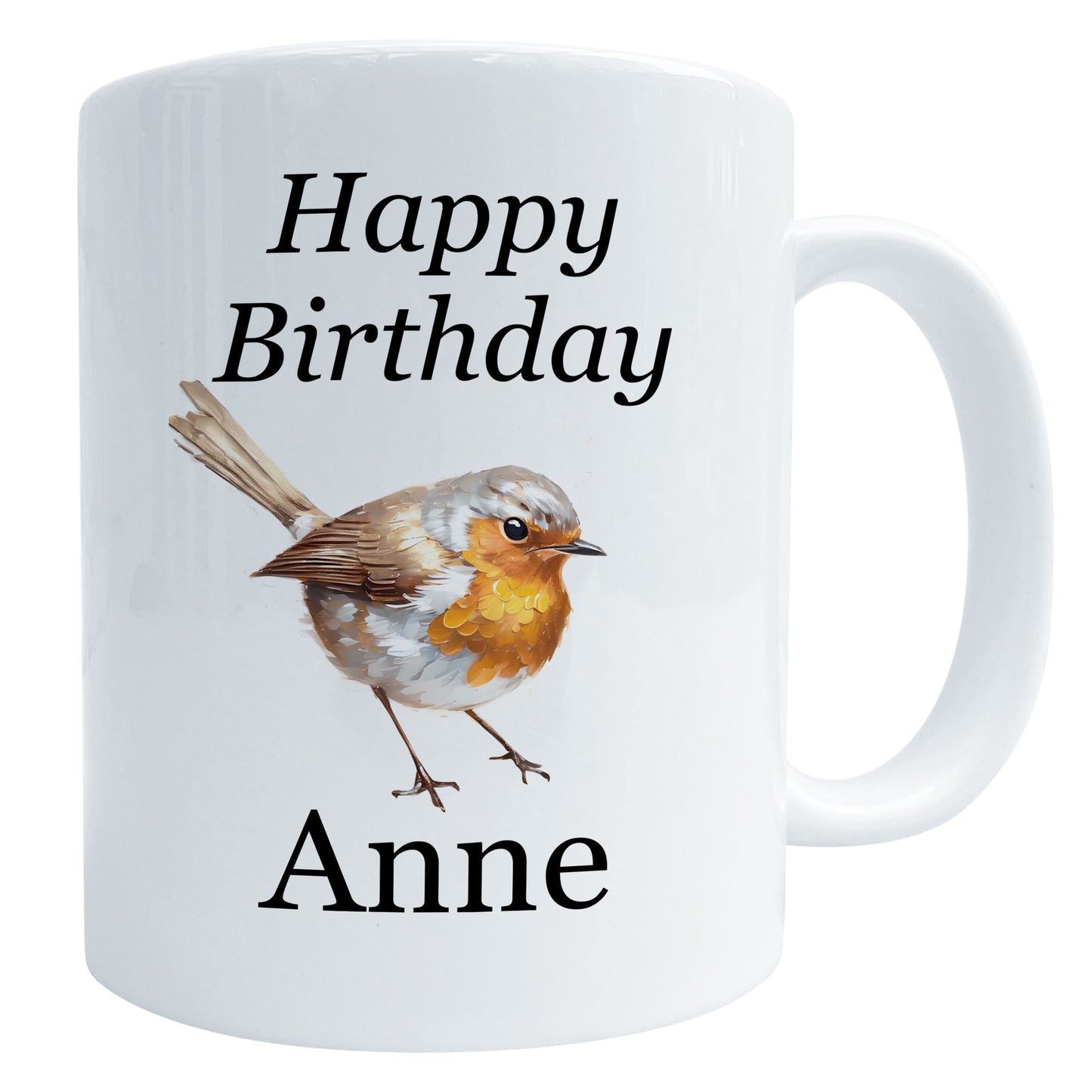 Happy Birthday Robin Art Mug Personalised Mug