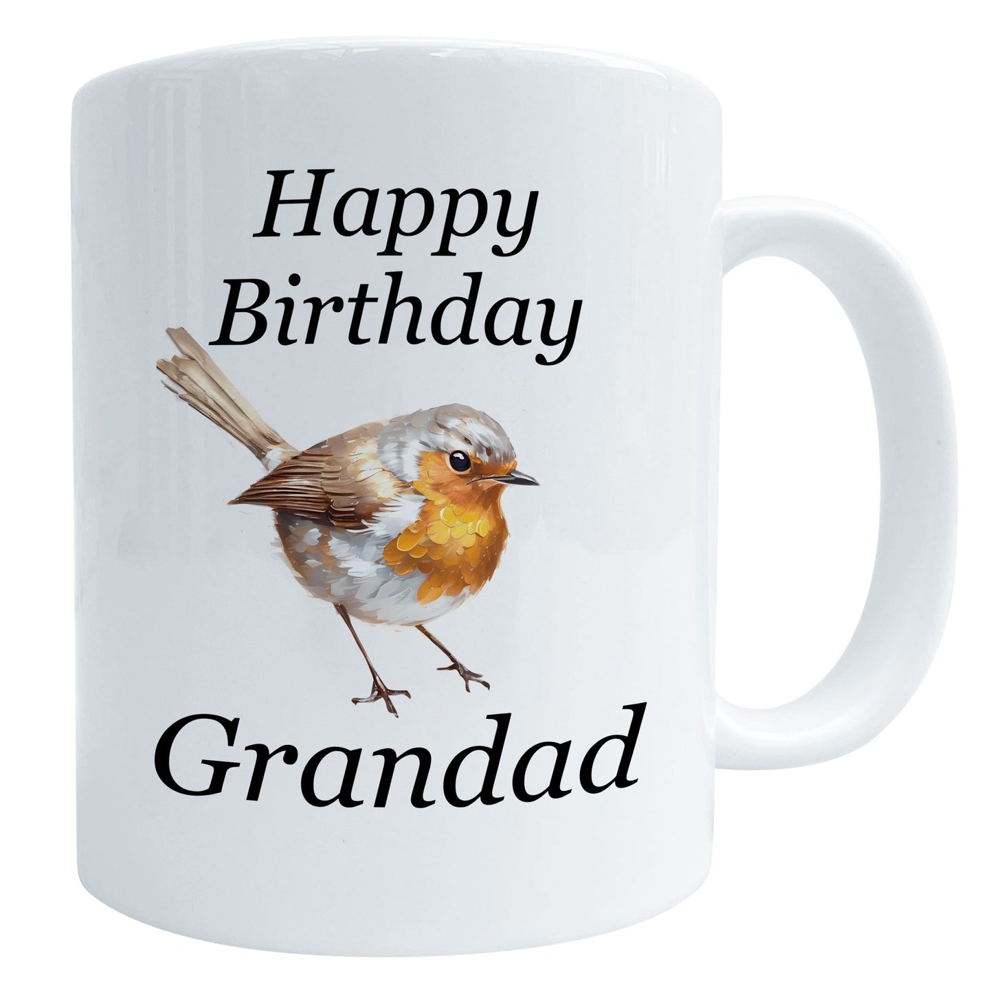 Happy Birthday Robin Art Mug Grandad Mug