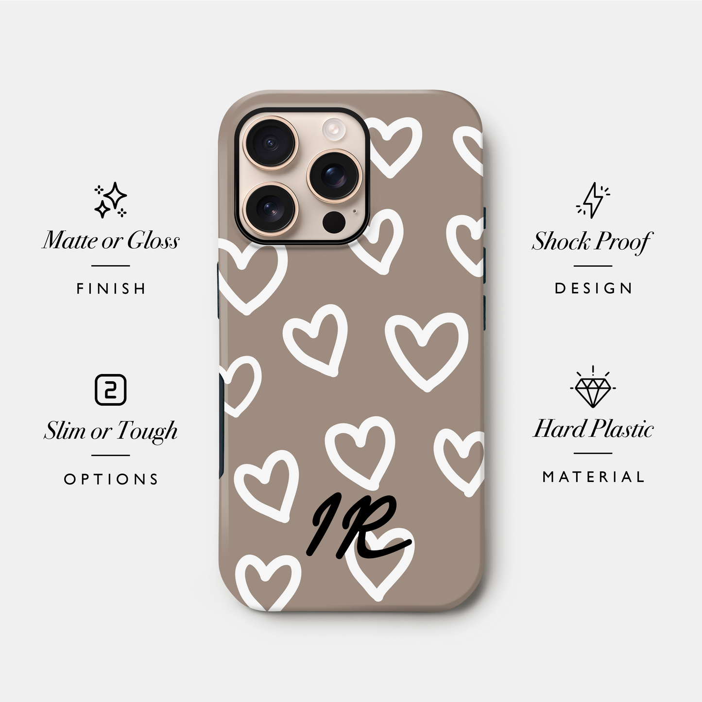 Personalised Muted Brown Heart Pattern Case Phone Case