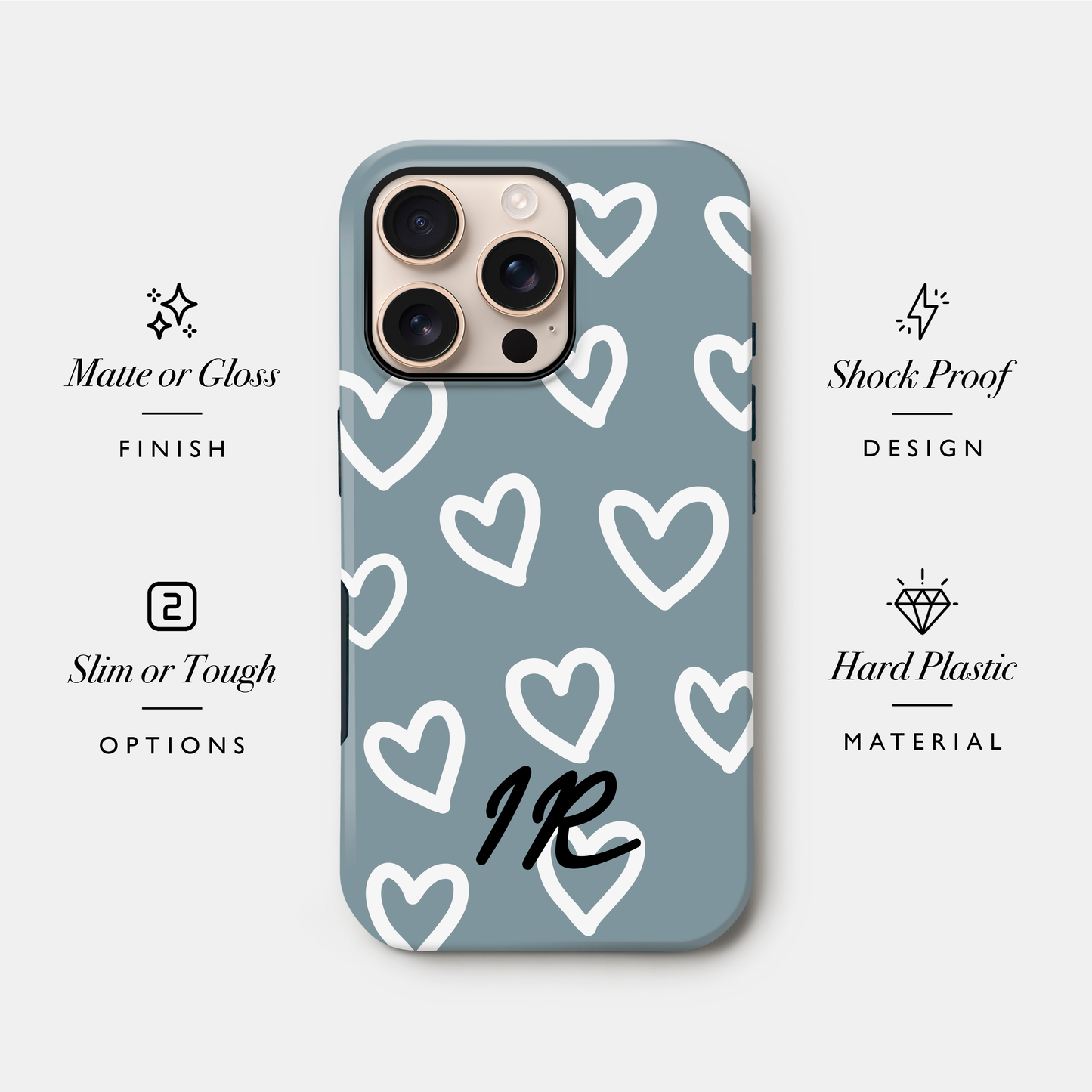 Personalised Muted Blue Heart Pattern Case Phone Case