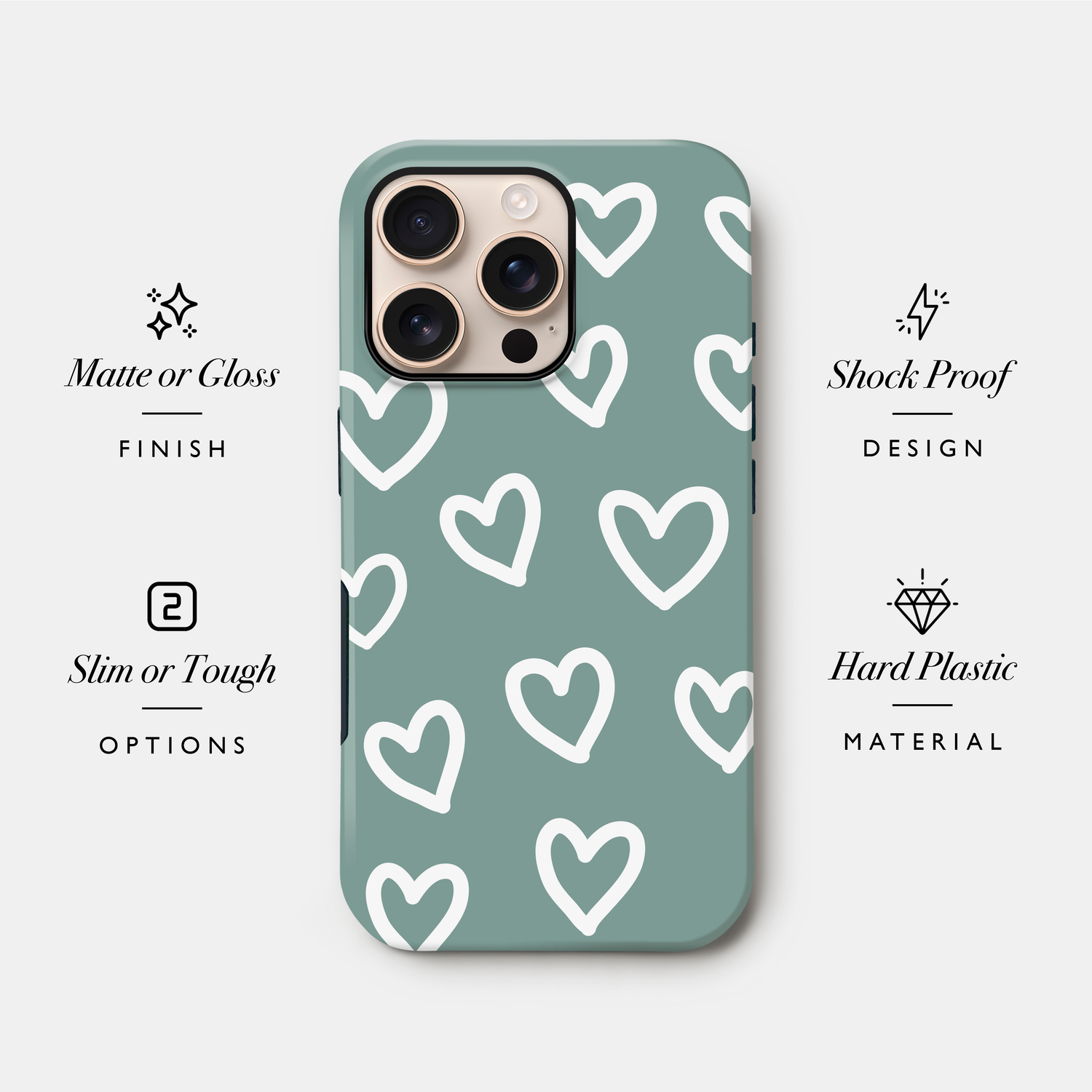 Muted Teal Heart Doodle Case Phone Case