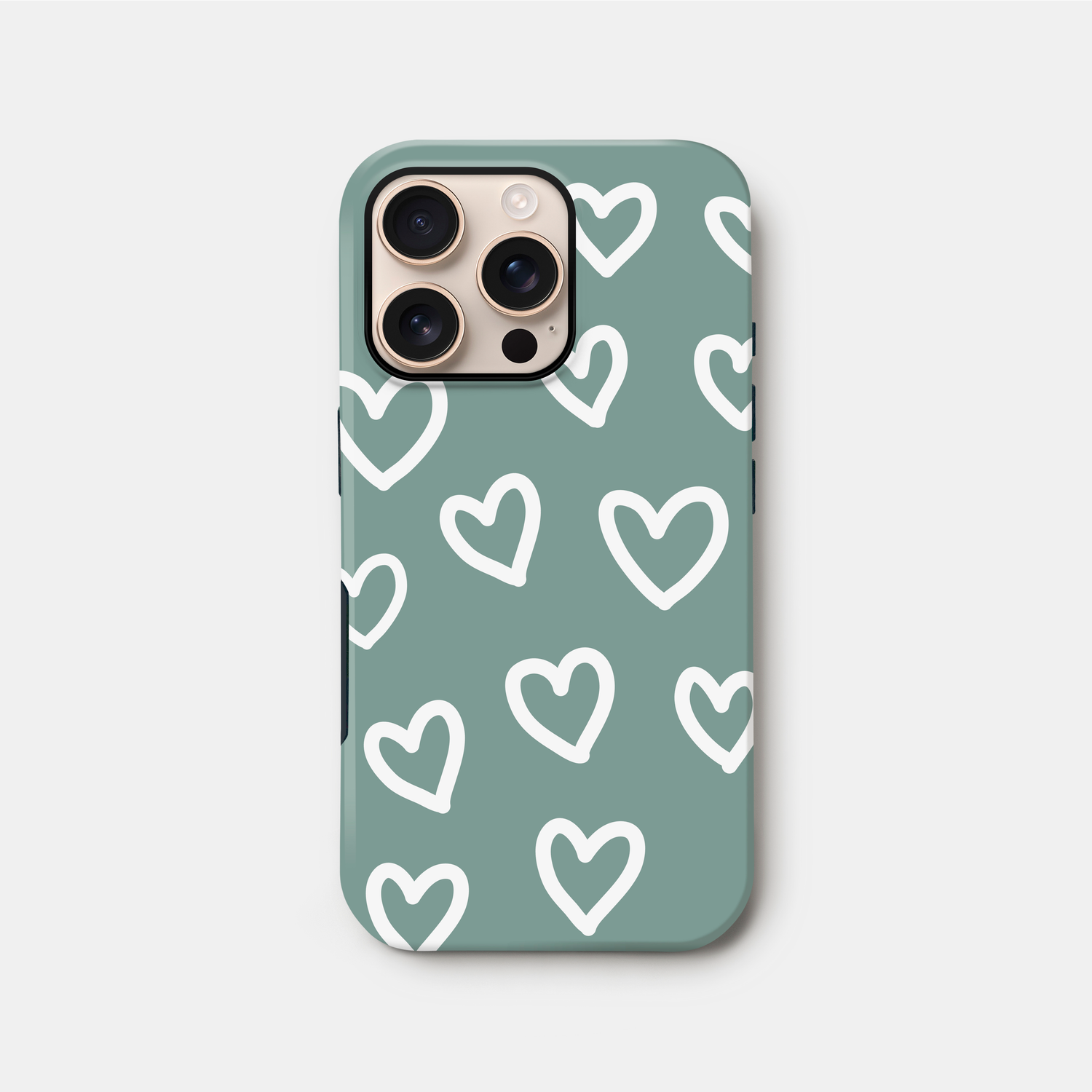 Muted Teal Heart Doodle Case iPhone 16 Phone Case
