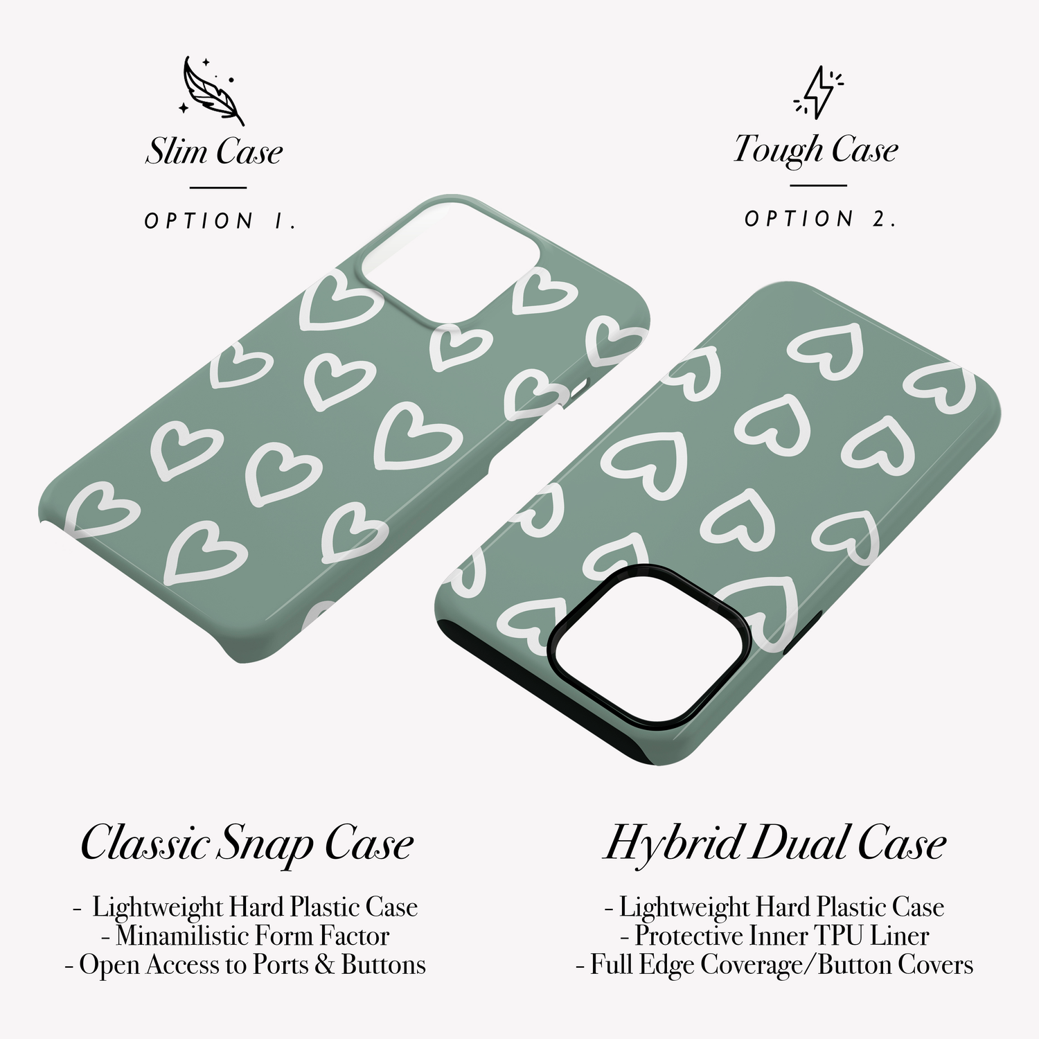 Muted Teal Heart Doodle Case Phone Case