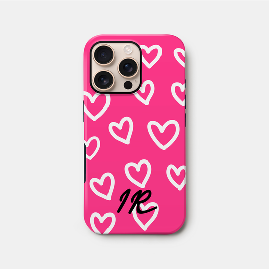 Personalised Pink Heart Doodle Pattern Case iPhone 16 Phone Case