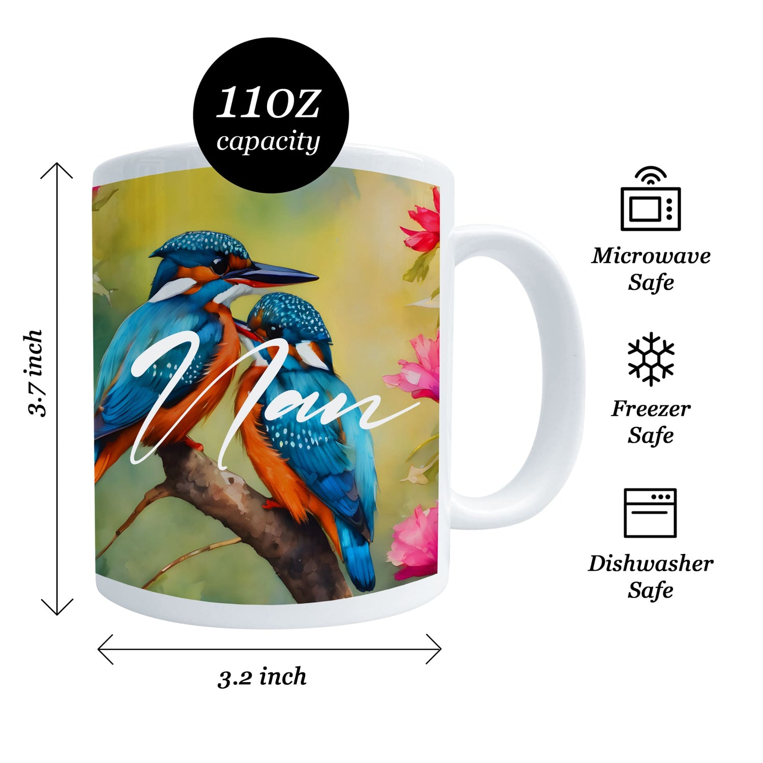 Personalised Kingfisher Art Mug and Coaster Gift Set  Mug