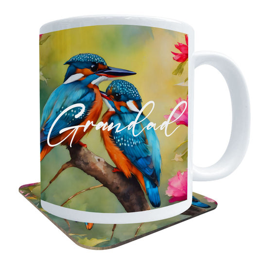 Personalised Kingfisher Art Mug and Coaster Gift Set