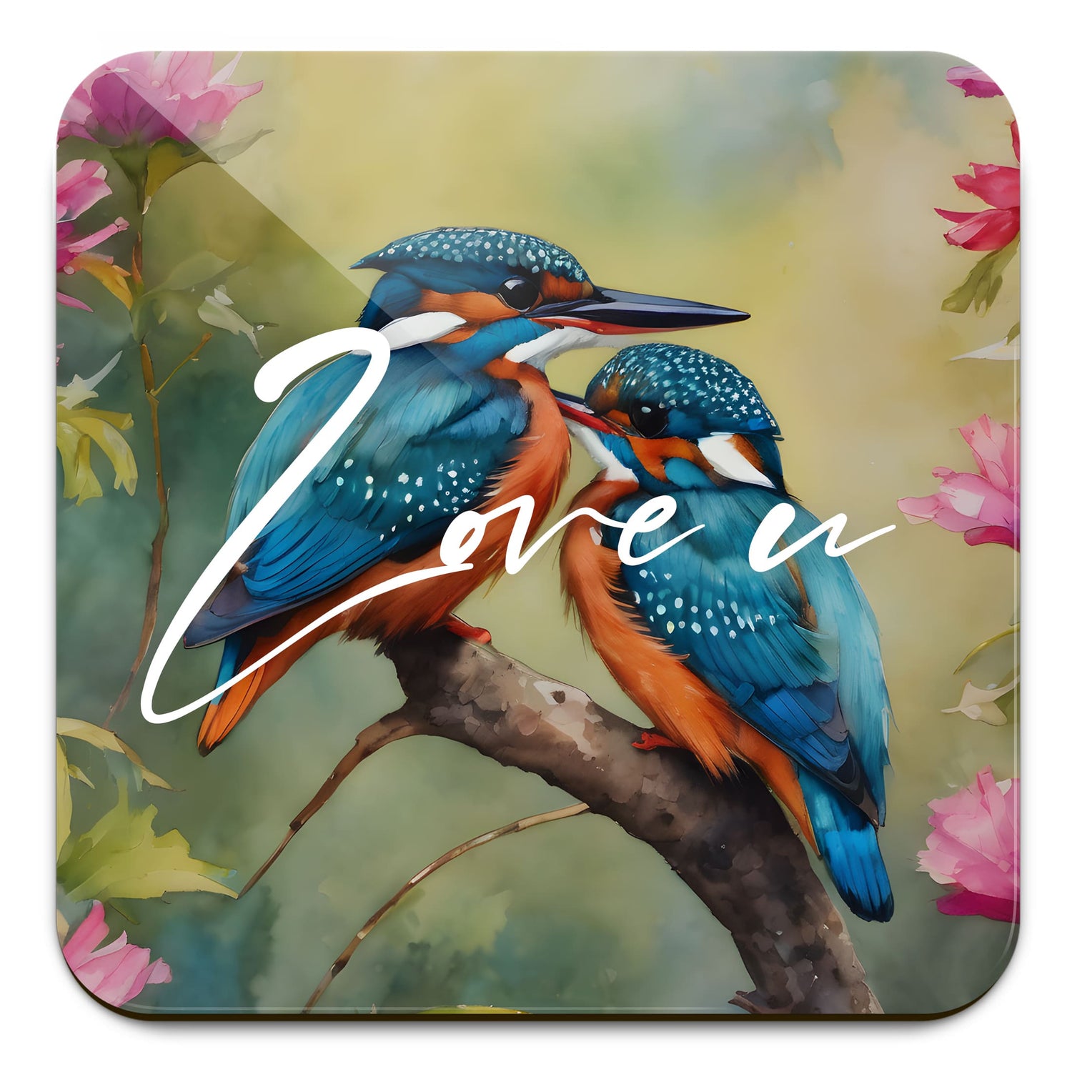 Personalised Bird Art Coaster Gift Kingfishers Coaster
