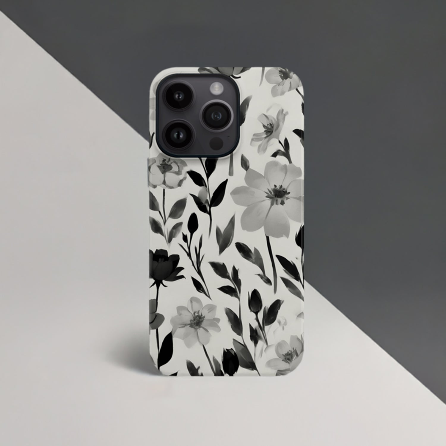 Light Grey Floral Print Phone Case iPhone 15 Phone Case