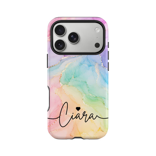 Personalised Pastel Rainbow Marble Case iPhone 17 Pro Phone Case