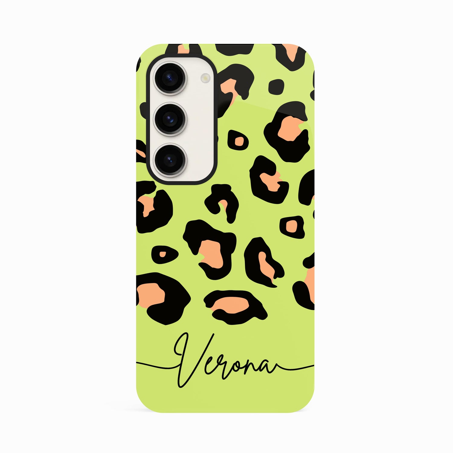 Lime Green and Orange Personalised Leopard Print Case Samsung Galaxy S23 Phone Case