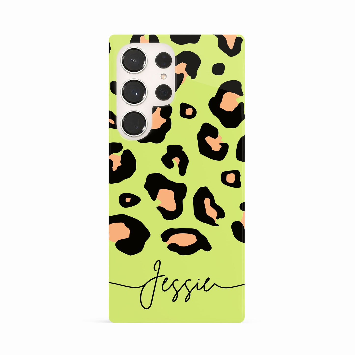 Lime Green and Orange Personalised Leopard Print Case Samsung Galaxy S23 Ultra Phone Case