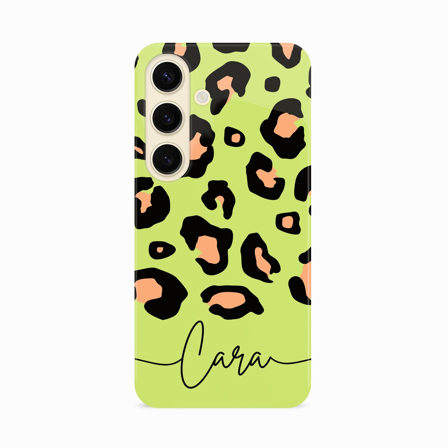 Lime Green and Orange Personalised Leopard Print Case Samsung Galaxy S24 Phone Case