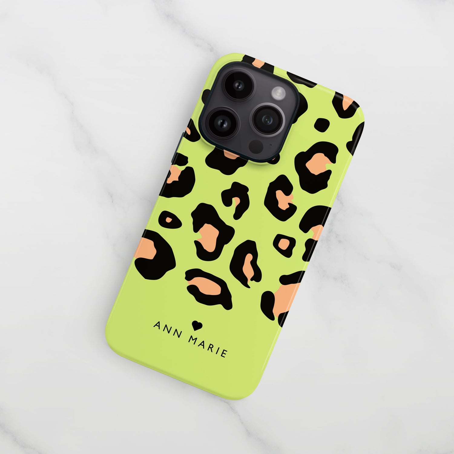 Personalised Green & Orange Leopard Print Case iPhone 15 Phone Case